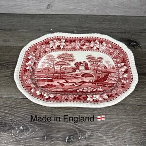 Vintage Spode Copeland Serving Platter Tower Pink Dish 12.75x9.75” England